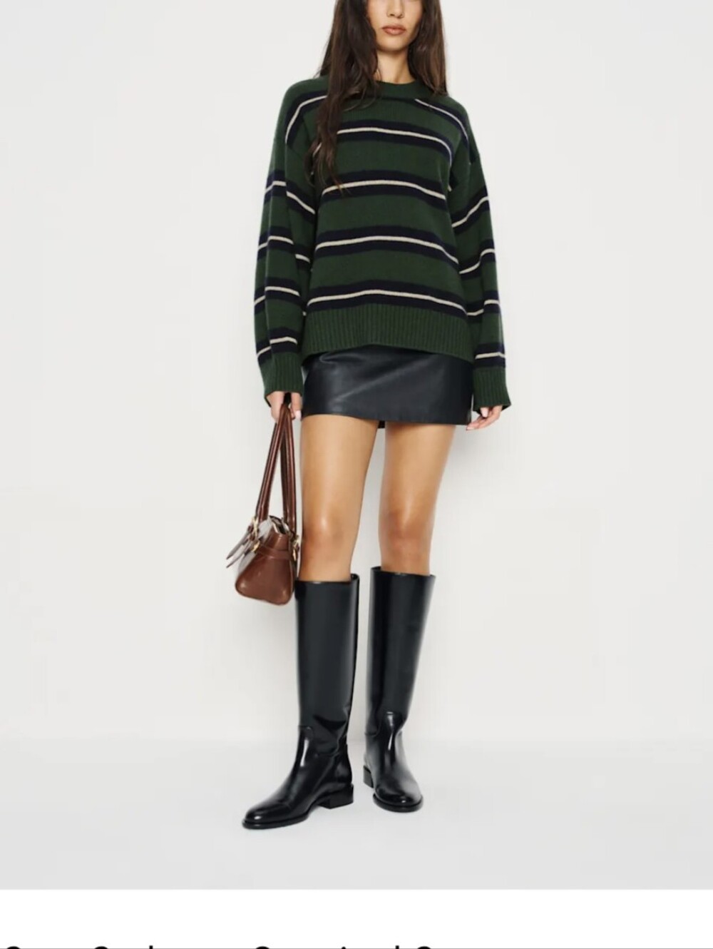 Reformation Cove Cashmere Oversized CrewDark Pine Multi StripeSize XS
